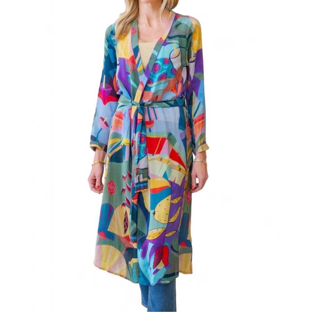 FARM RIO tropical scenario long kimono/ duster in multicolor Sz M